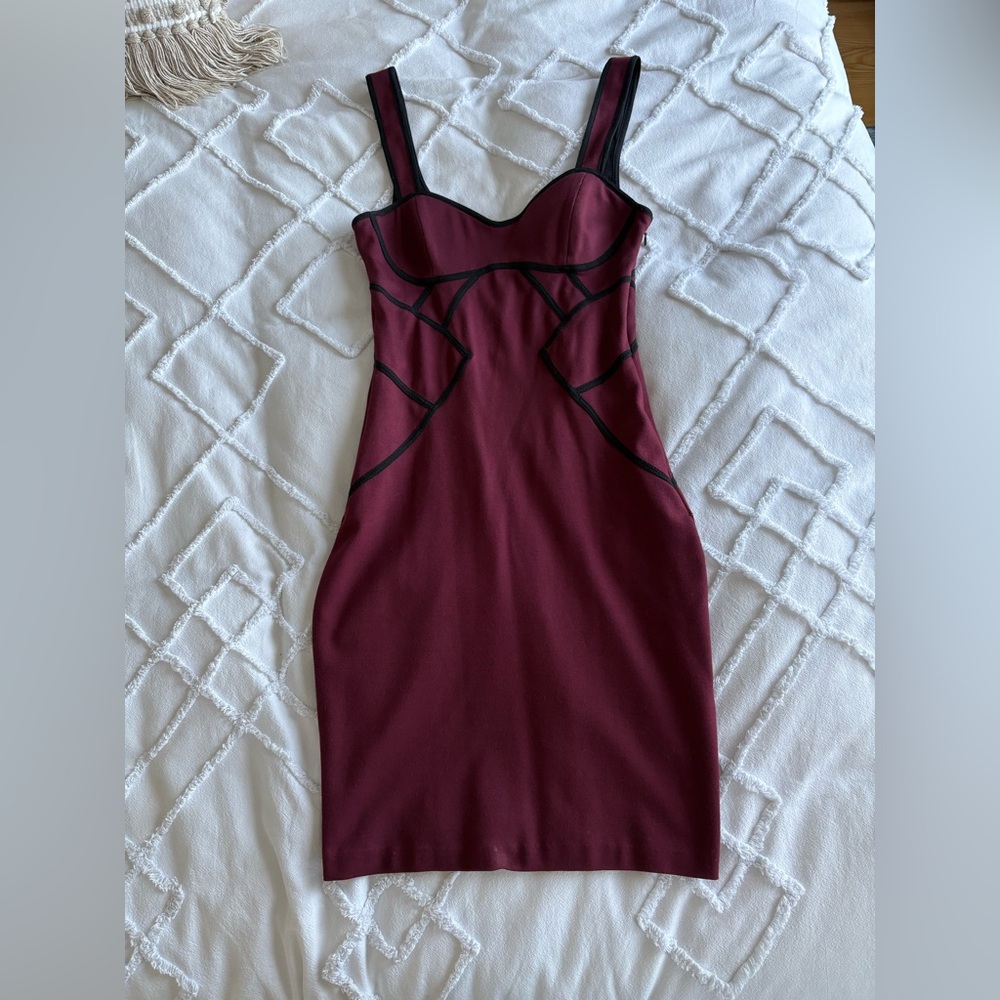 Bebe Black Dress with Burgundy Detail
